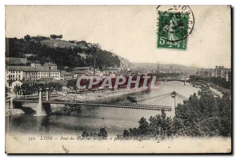 LYON — Pont du Mide über die Saône und Aussicht auf die Quais — B. R. - Vorderseite