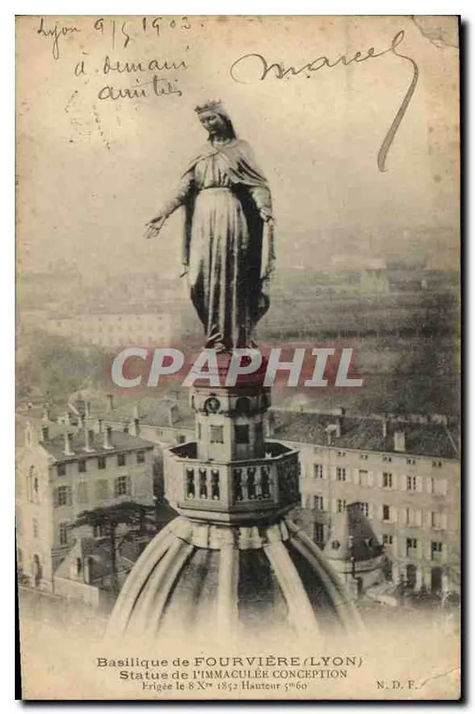 Statue der Unbefleckten Empfängnis in Fourvière/Lyon — errichtet 1852 — N.D.E. - Vorderseite