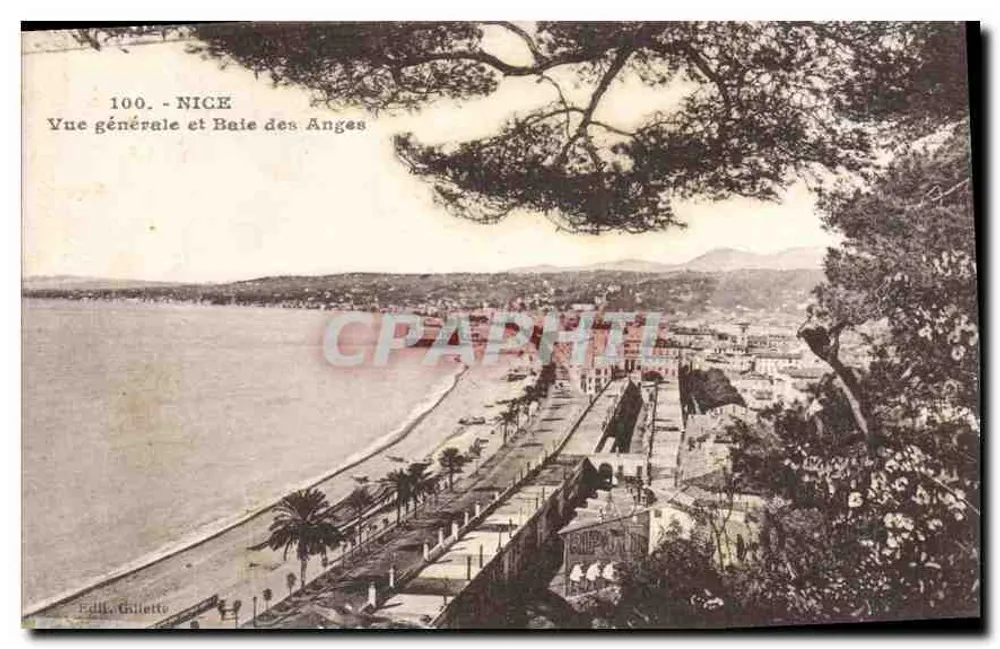 Nice - Vista geral e Baía dos Anjos — Ed. J. Gillette, n°100 - Frente
