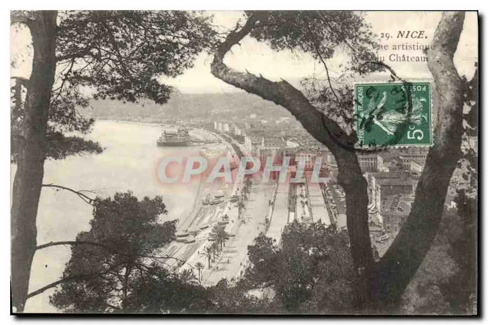 Nice — Vista artística do Castelo — Editor anônimo, n°29 - Frente