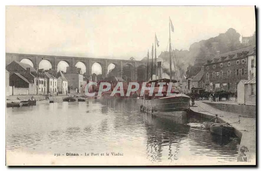 Dinan - O Porto e o Viaduto — Bilhete postal antigo n°230 — editor HLM - Frente