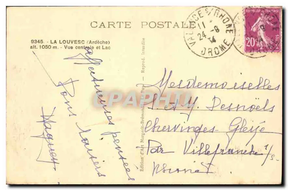 La Louvesc (Ardèche) — Zentraler Blick und See — Éditeur d'Art Margerit-Brémonde - Rückseite
