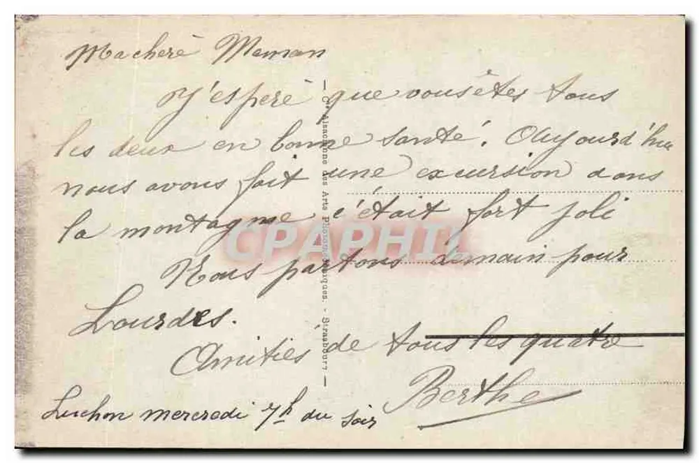 Luchon-Superbagnères — vista do edifício e das montanhas — editor desconhecido, n° 132 - Verso