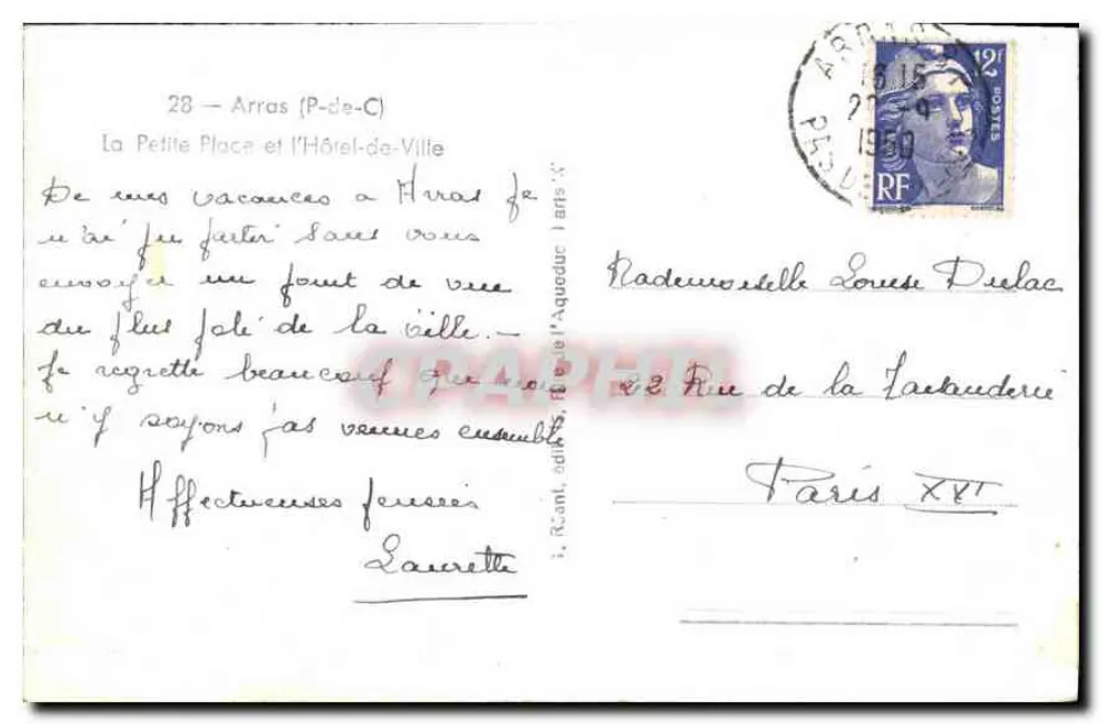 Arras — Der kleine Platz und das Rathaus — unbekannter Verleger - Rückseite