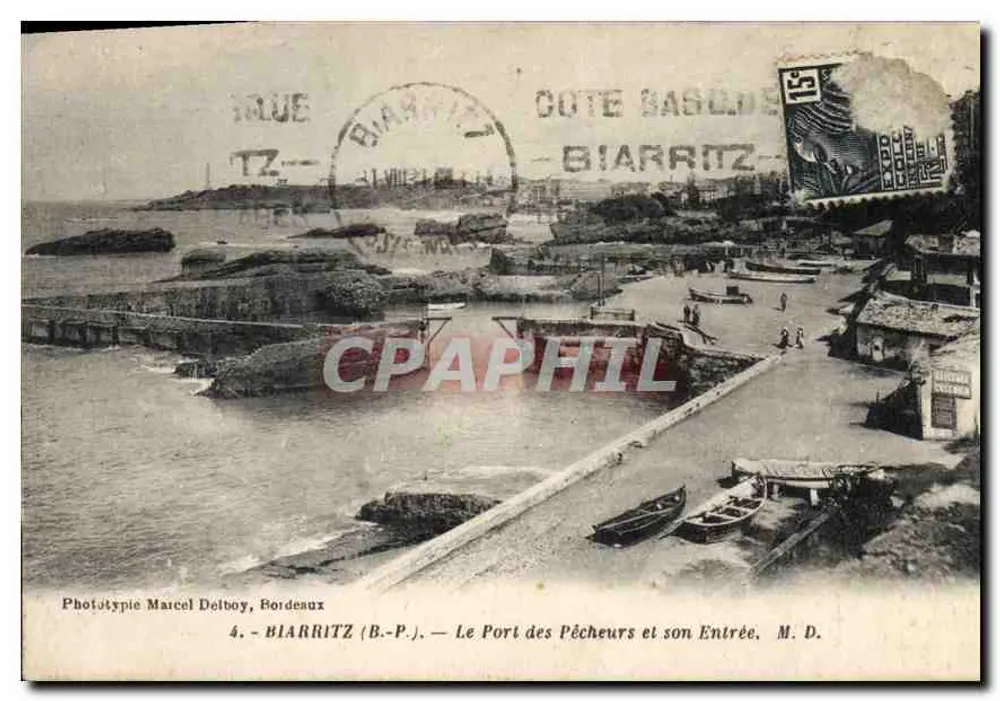 Biarritz (B.-P.) — Ansicht des Fischereihafens und seines Eingangs — Phototypie Marcel Dolboy, Bordeaux - Vorderseite