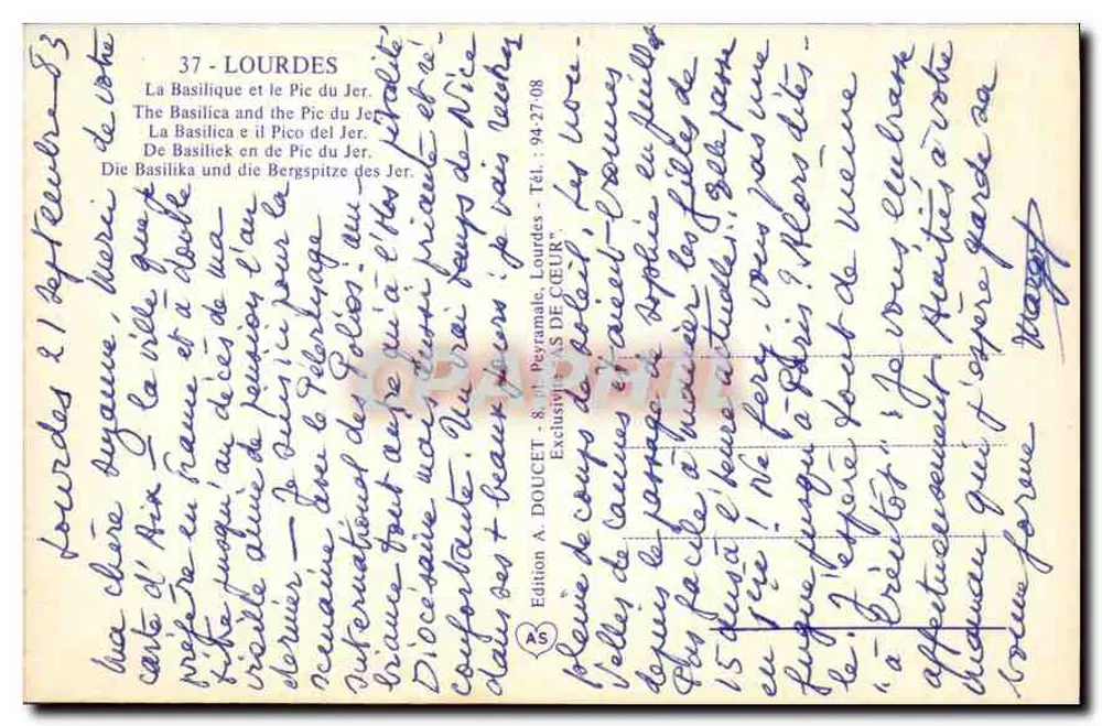 Lourdes — A Basílica e o Pic du Jer — Édition A. DOUCET - Verso