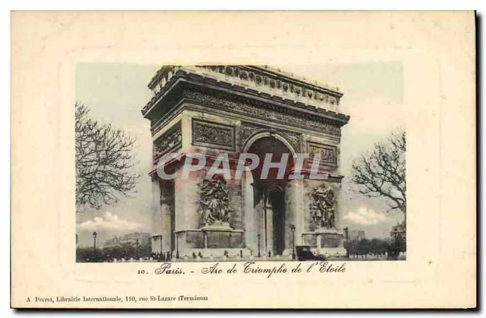 Paris - Arco do Triunfo da Estrela — A. Perret, Livraria Internacional, 110, rue St-Lazare (Termimins) - Frente