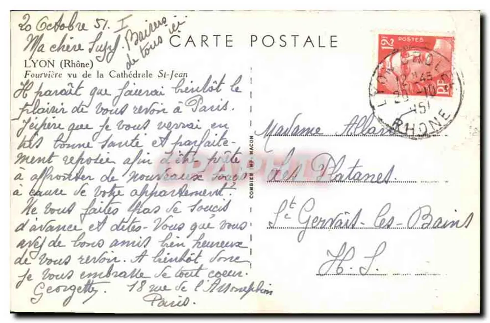 Fourvière von der Kathedrale Saint-Jean gesehen — Lyon — Verlag C. V. M. - Rückseite