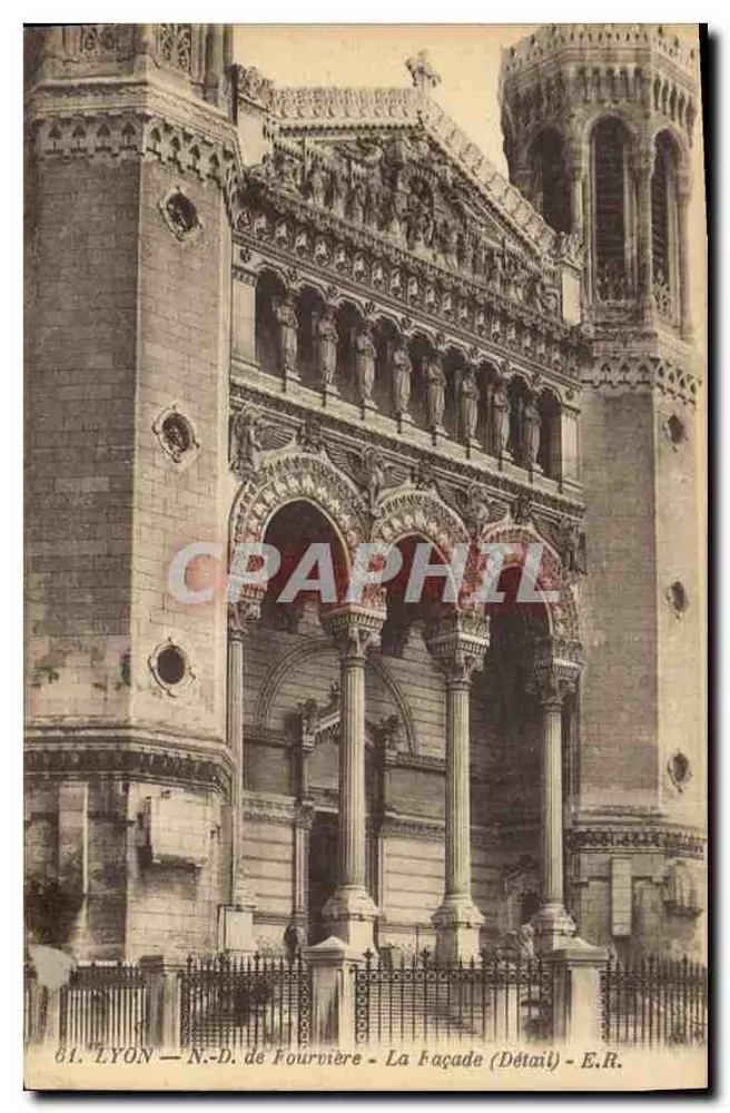 LYON — N.-D. de Fourvière — A Fachada (Detalhe) — E.R. - Frente