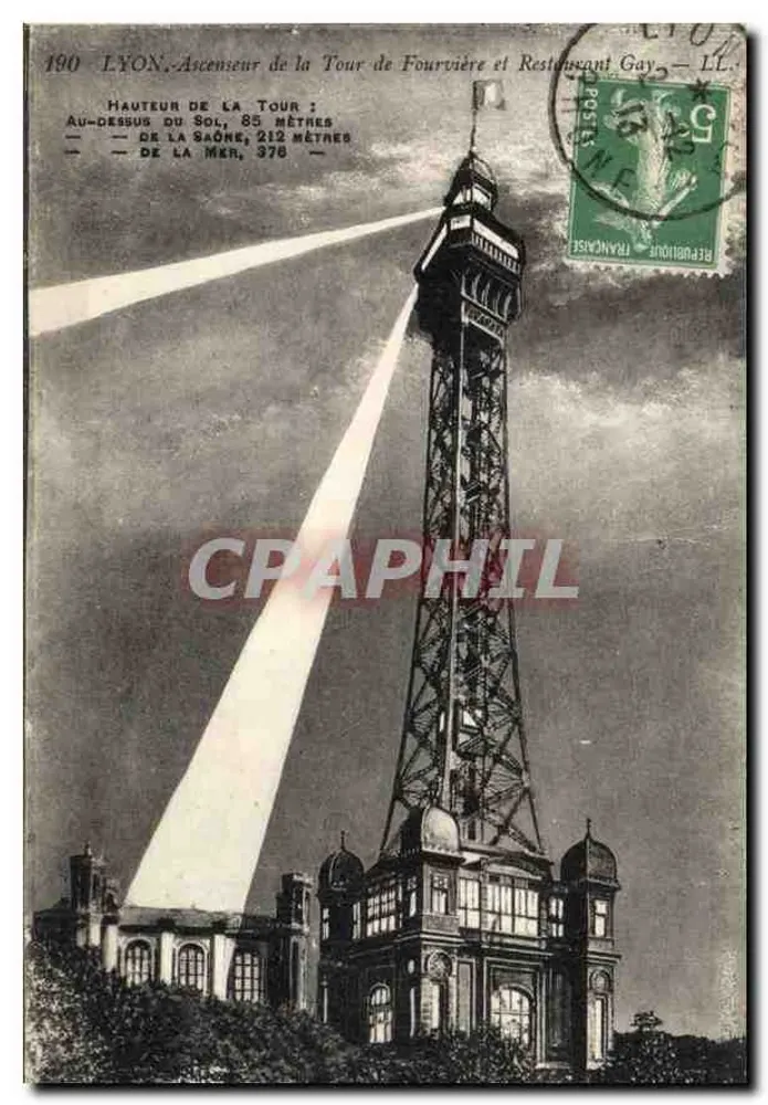 Lyon - Aufzug der Fourvière-Turm und Restaurant Gay — LL. n°190 - Vorderseite