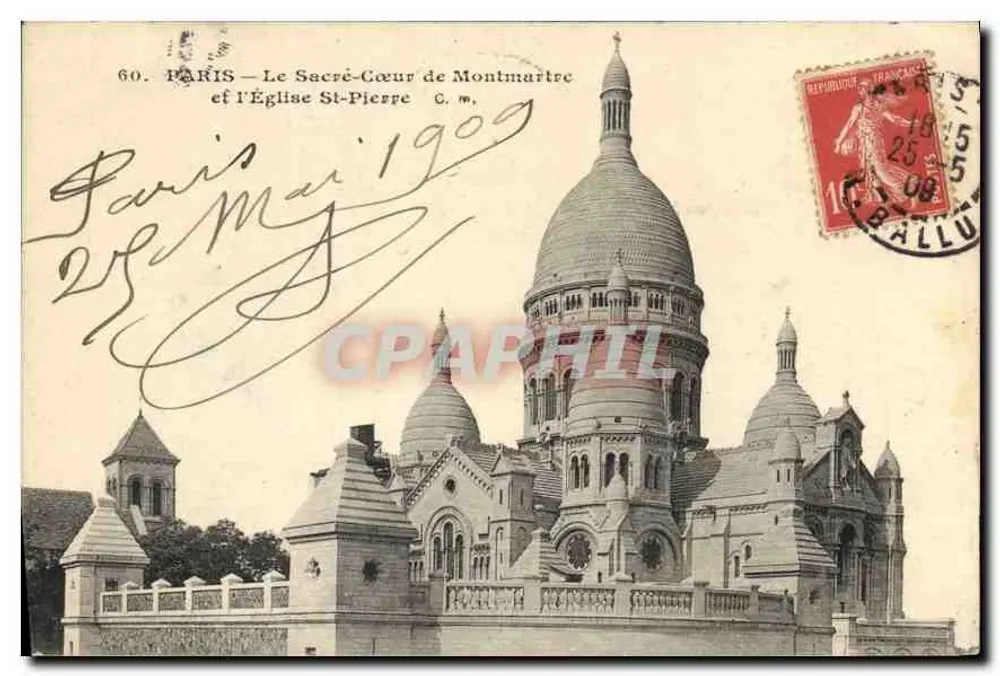 Paris — Der Sacré-Cœur von Montmartre und die Kirche St-Pierre — C. m. - Vorderseite