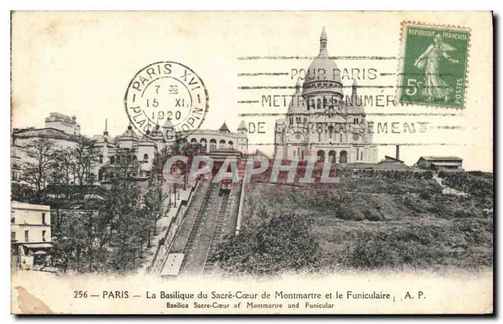 PARIS — Die Basilika des Heiligen Herzens von Montmartre und der Seilbahn — A. P. n°256 - Vorderseite