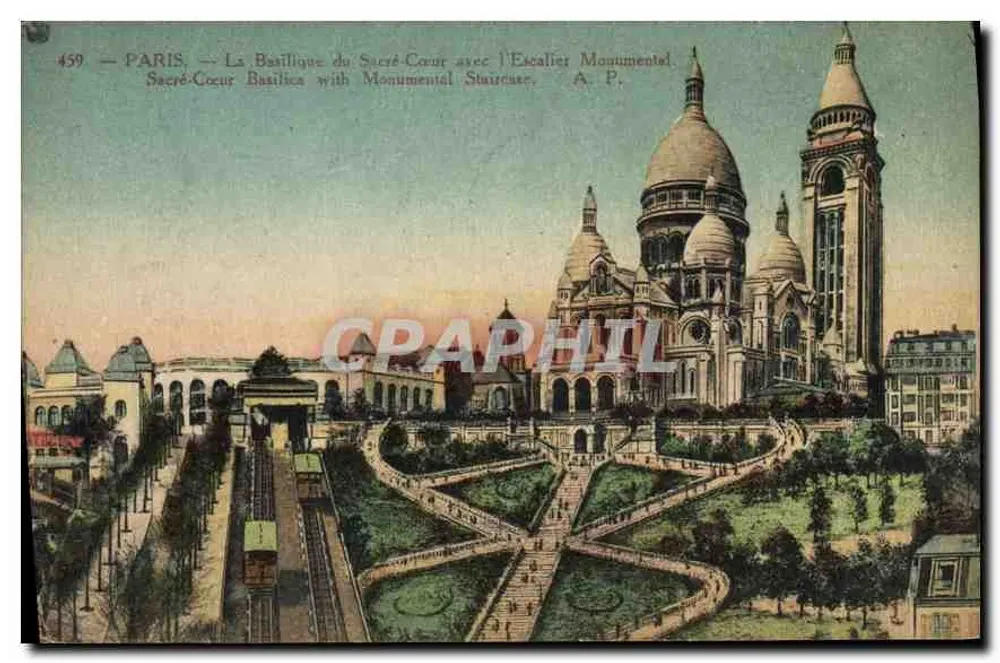 Paris — Die Basilika des Heiligen Herzens mit der monumentalen Treppe — A.P. n°459 - Vorderseite