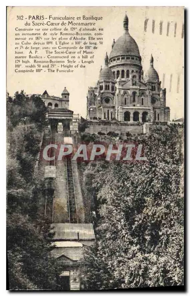 Paris — Seilbahn und Basilika des Heiligen Herzens von Montmartre — Verleger A.P. Nr. 312 - Vorderseite