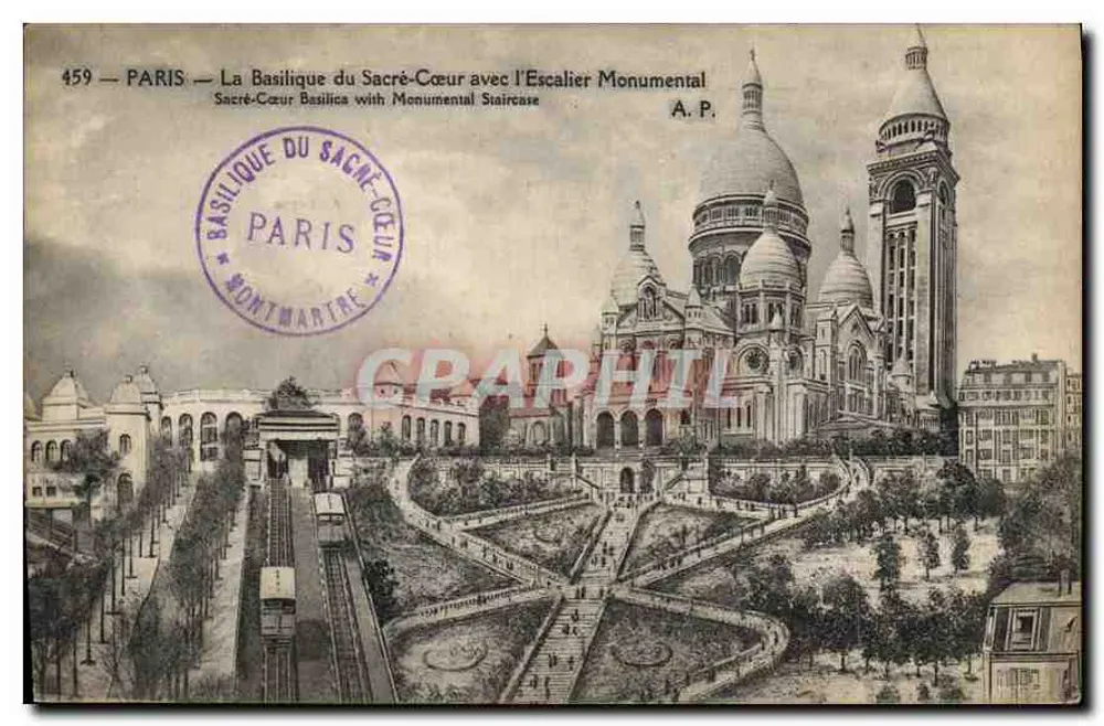 Paris — Basilika des Heiligen Herzens mit dem monumentalen Treppenaufgang — A.P. n°459 - Vorderseite