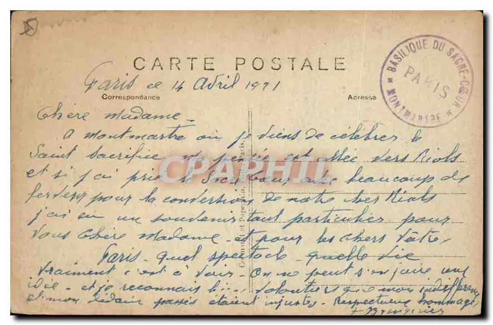 Paris — Die Basilika des Heiligen Herzens mit der Monumentalen Treppe — A.P. n°459 - Rückseite