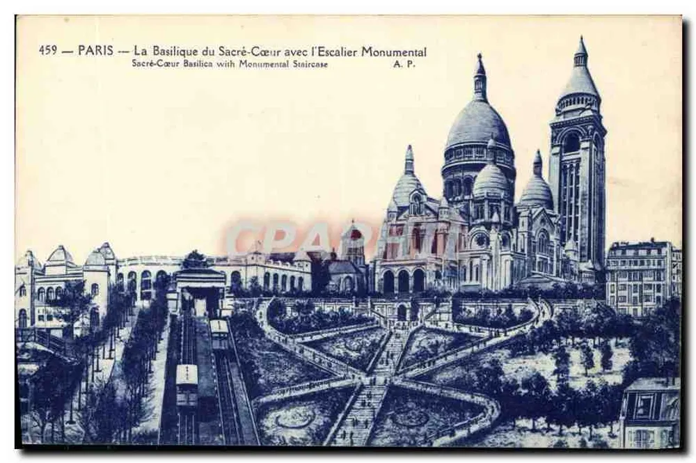 PARIS — Die Basilika des Heiligen Herzens mit der monumentalen Treppe — A. P. n° 459 - Vorderseite