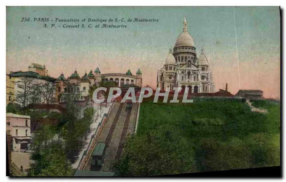 Paris - Seilbahn und Basilika des Heiligen Herzens in Montmartre — A.P. - Konvent S.C. in Montmartre - Vorderseite