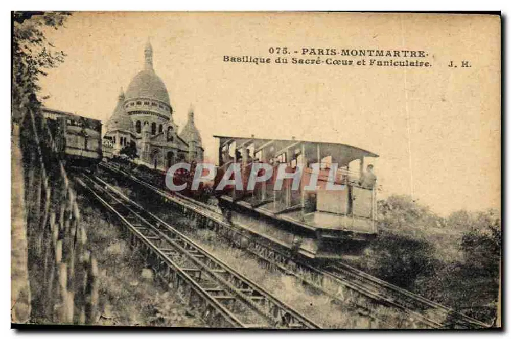Basilika des Heiligen Herzens und Seilbahn — Paris-Montmartre — J. H. — Nr. 075 - Vorderseite
