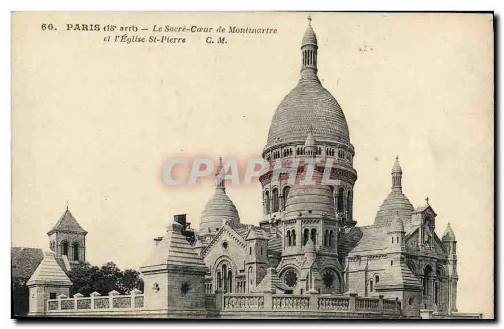 Paris (18. Arrondissement) — Ansicht des Sacré-Cœur von Montmartre und der Kirche Saint-Pierre — C. M. - Vorderseite