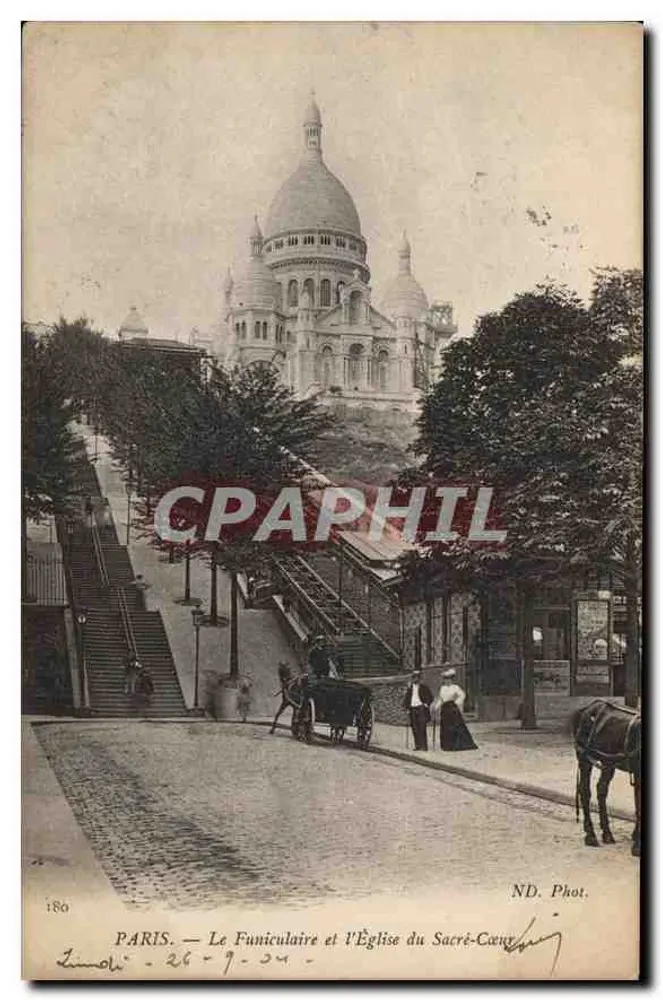 PARIS — Der Seilbahn und die Kirche des Heiligen Herzens — ND. Fotografie - Vorderseite