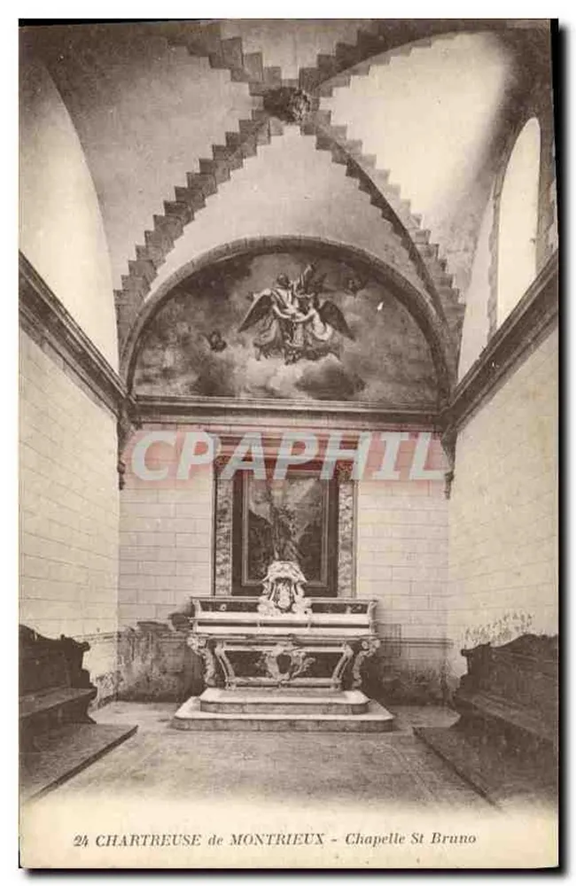 Chartreuse de Montrieux - Capela de São Bruno — vista interna com altar e fresco - Frente