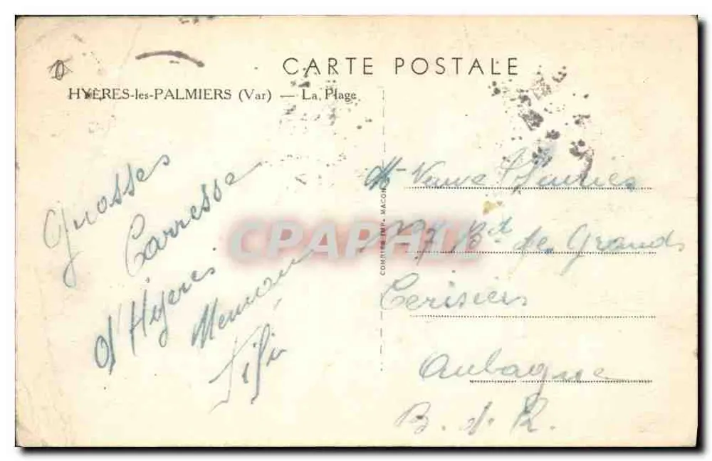 Hyères-les-Palmiers — A Praia — editor 'Pim' - Verso