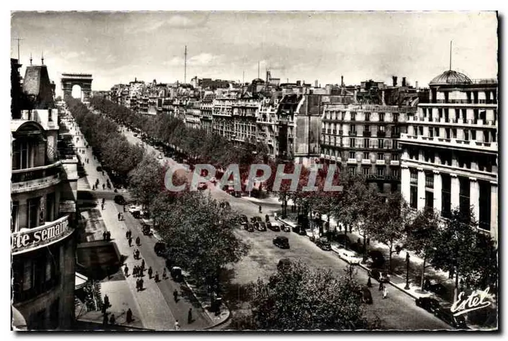 Champs-Élysées — vista panorâmica em direção ao Arco do Triunfo — Editor Estel, n°258 - Frente