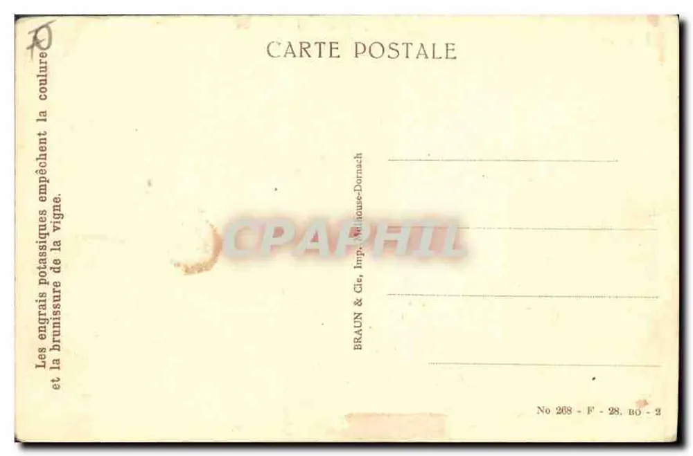 Mulhouse — Das Postamt und die Kanalbrücke — Braun & Cie, Mulhouse-Dornach Druck, Nr. 268 - Rückseite