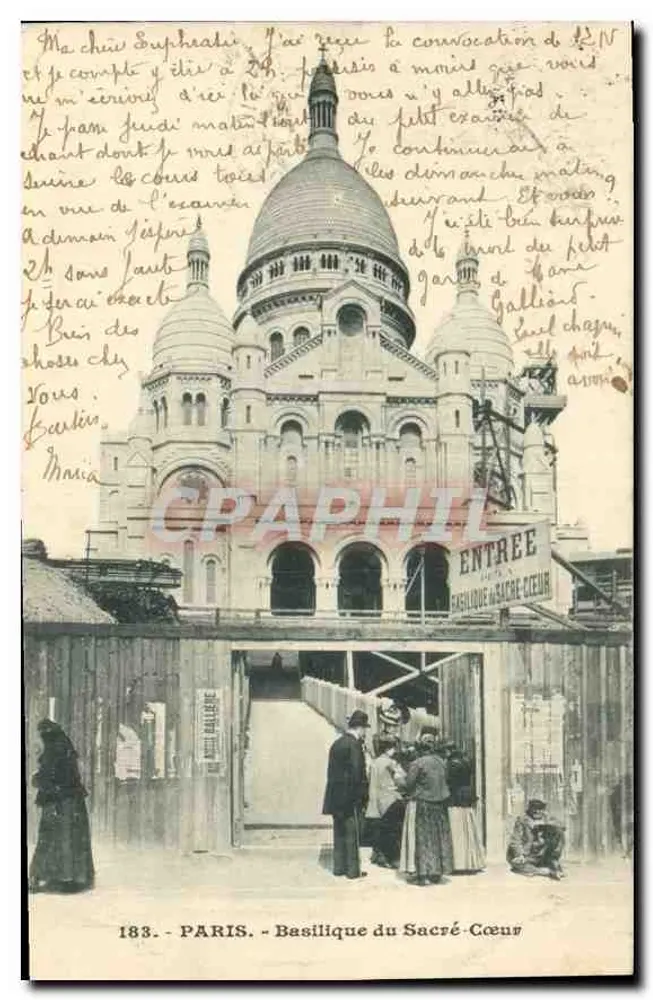 Paris - Basílica do Sagrado Coração — vista da entrada com visitantes — n° 183 - Frente