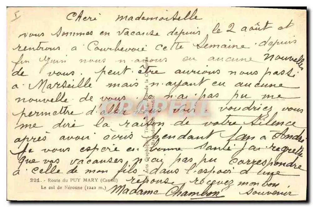 Route von Puy Mary (Cantal) — Col de Néroune — Verlag ARORA - Rückseite