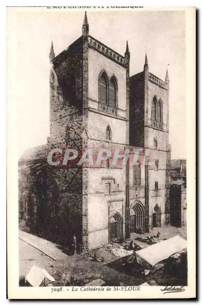 A Catedral de St-Flour — vista da fachada e da torre — Editor Ideal, n° 7098 - Frente