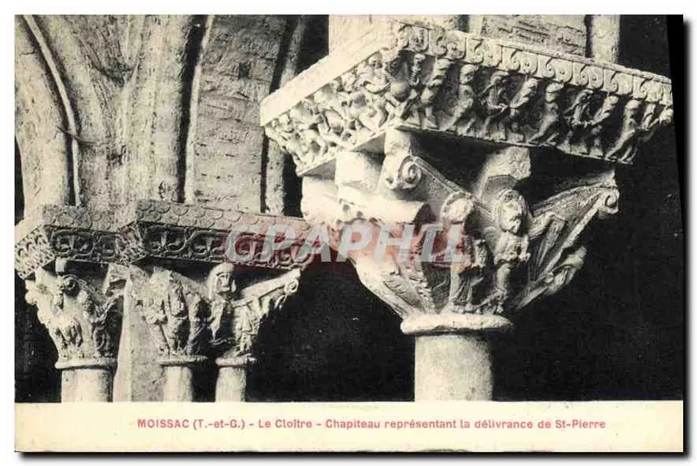 Moissac (T.-et-G.) - Der Cloister - Kapitell, das die Freilassung des Petrus darstellt - Vorderseite