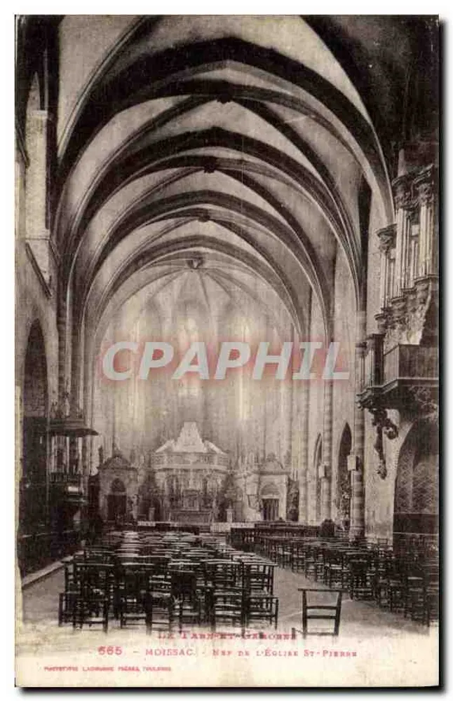 Moissac - Interior da Igreja de São Pedro — vista do altar e das abóbadas góticas — editor L. Tarrade & Cie, n° 565 - Frente
