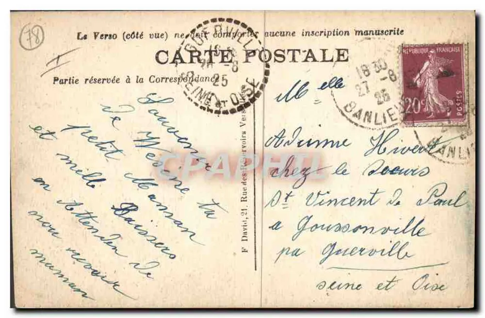 Asilo Nacional do VÉSINET — Domo Central — Edit. Verthier - Verso