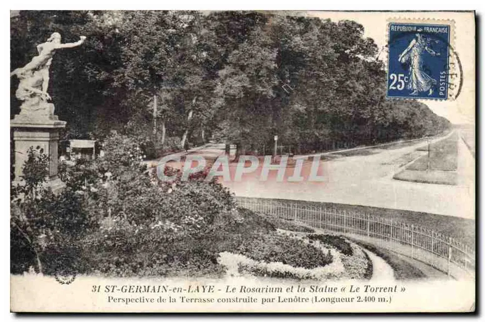 ST-GERMAIN-EN-LAYE - Der Rosarium und die Statue « Le Torrent » — Ansicht der von Le Nôtre gebauten Terrasse (Länge 2.400 m.) - Vorderseite