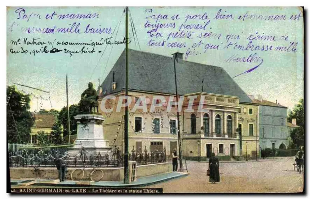 Saint-Germain-en-Laye — Ansicht des Theaters und der Statue Thiers - Vorderseite