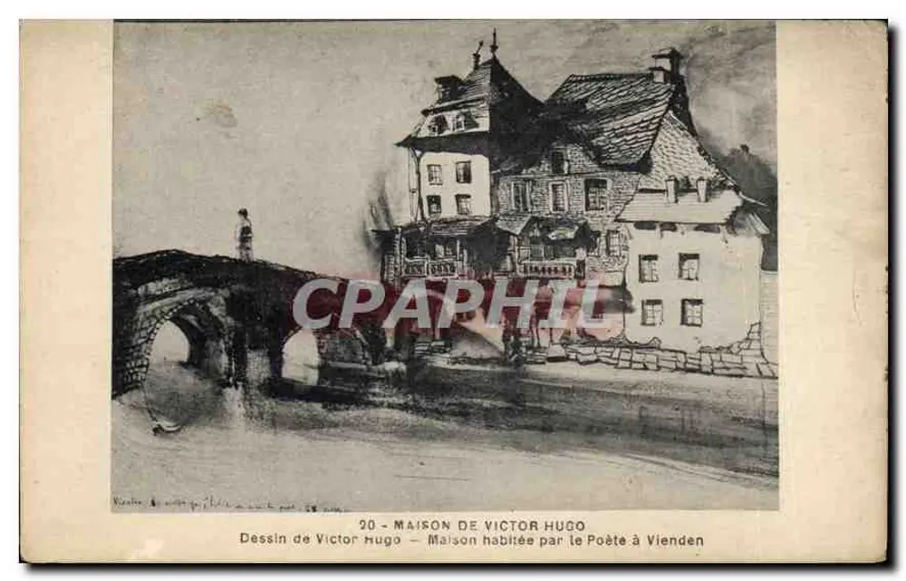 Haus von Victor Hugo — Zeichnung von Victor Hugo — Haus, in dem der Dichter gewohnt hat, in Vienden - Vorderseite