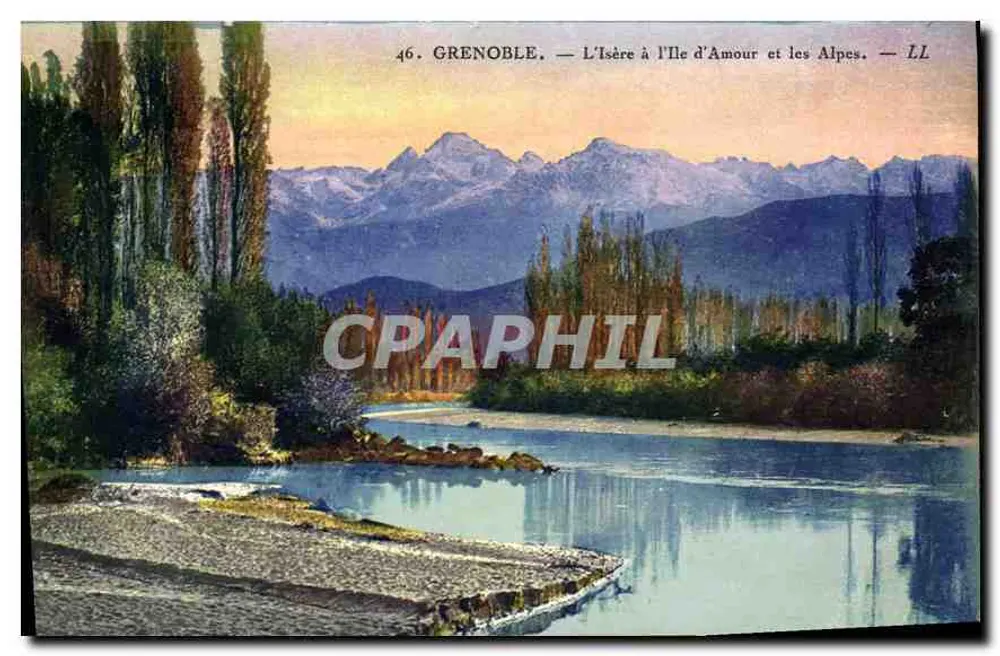 Grenoble — Die Isère bei Île d'Amour und die Alpen — LL - Vorderseite