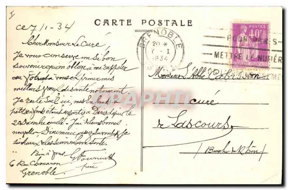 Grenoble — A Isère e o Casco de Néron (alt. 1305 m) — Cl. A. V. n° 0251 - Verso