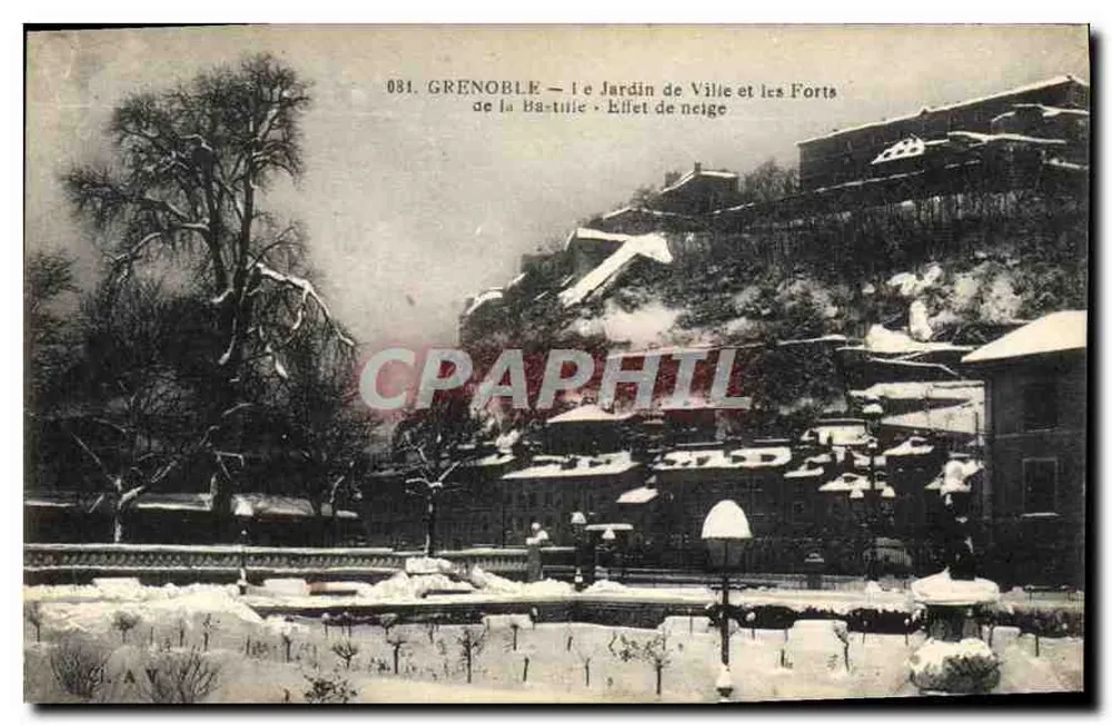 Grenoble — Ansicht des Stadtgartens und der Bastillen — Schneeeffekt — Verlag Boltman, n° 081 - Vorderseite
