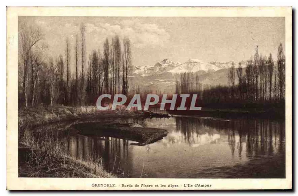 Grenoble - Ufer der Isère und die Alpen - Die Insel der Liebe - Vorderseite