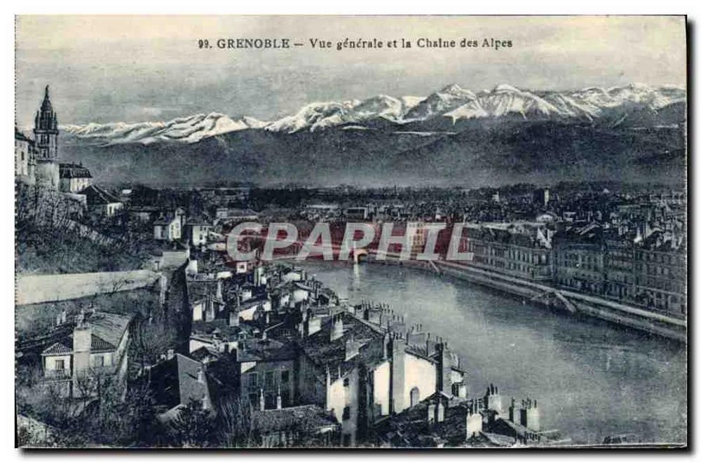 Grenoble — Allgemeiner Blick und die Kette der Alpen — Verlag Boucet, Grenoble, Nr. 99 - Vorderseite