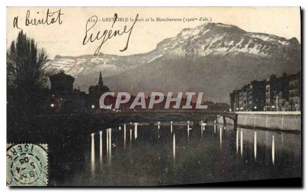 Grenoble 's nachts en het Moucherotte (1906m hoog) — uitgever niet zichtbaar, serie-nummer 414 - Voorkant