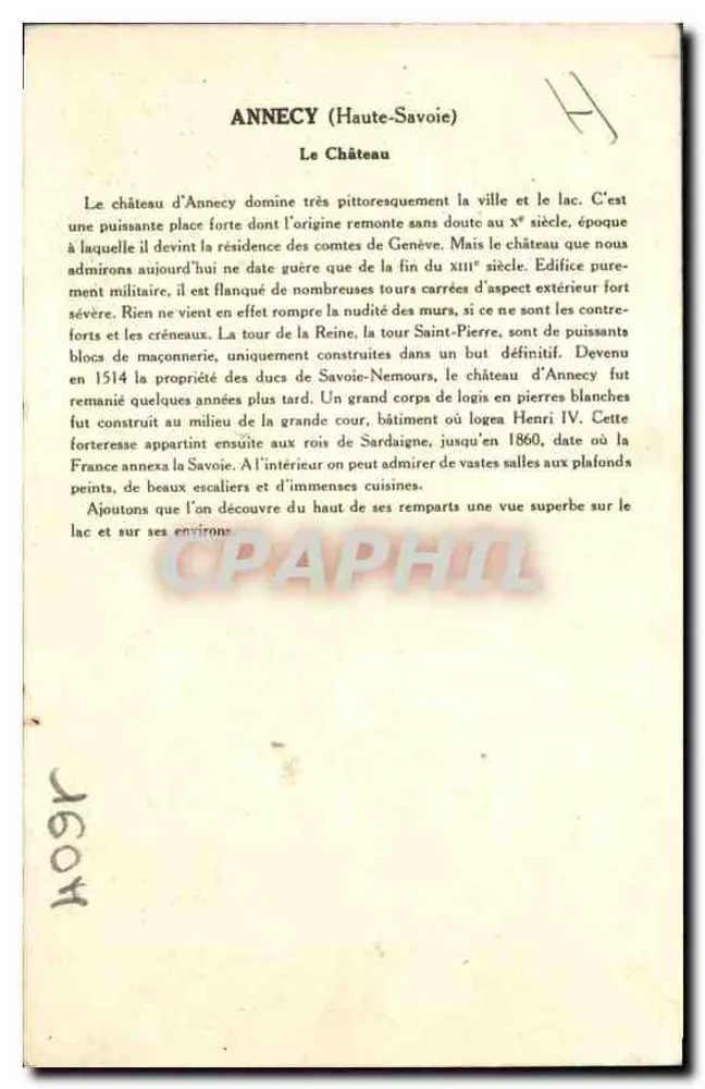 Anney (Haute-Savoie) — Le Château — Collection de la Salutation Pauwberg - Rückseite