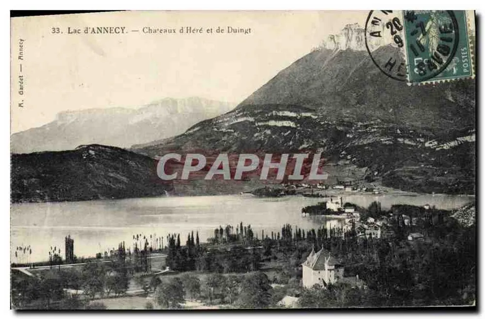 Lago de Annecy — Castelos de Héré e de Duingt — A. Gardet, Annecy - Frente