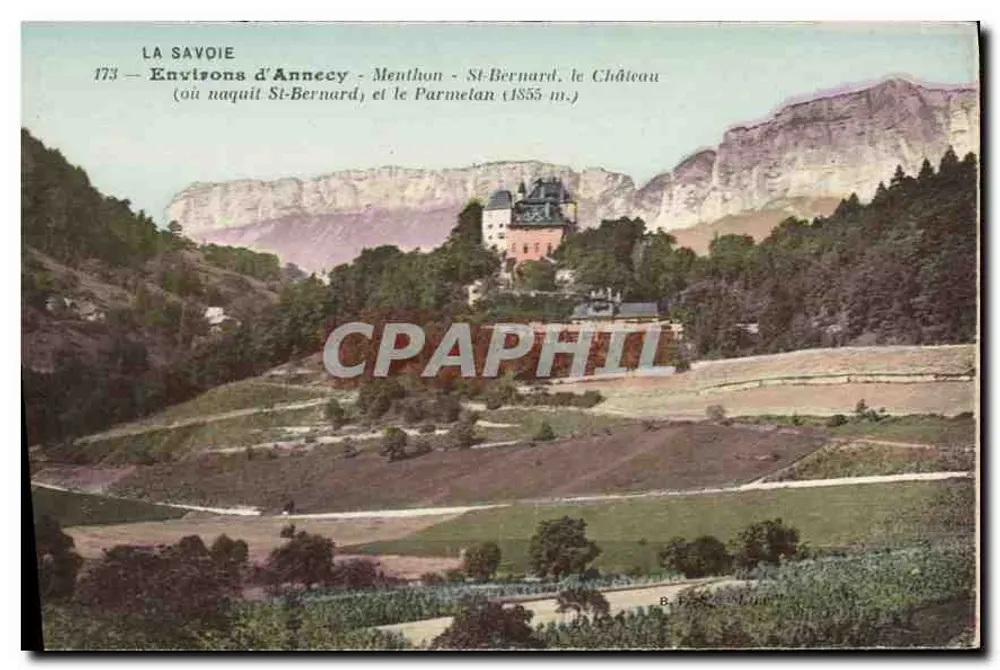 Arredores de Annecy - Menthon - São Bernardo, o Castelo (onde nasceu São Bernardo) e o Parmelan (1855 m.) - Frente