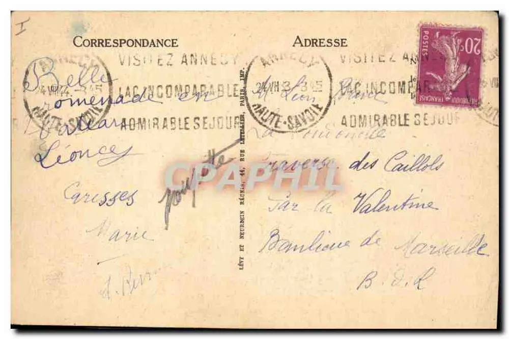 Annecy — Passeio e Margens do Lago — LL n°324 - Verso