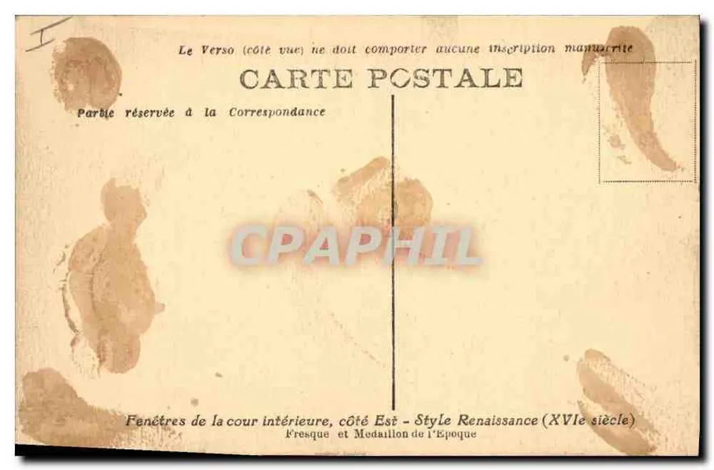 Castelo de LAVAL — Janelas da cour intérieure, lado Leste — Estilo Renascentista (século XVI) — HONRGON (Mayenne) - Verso