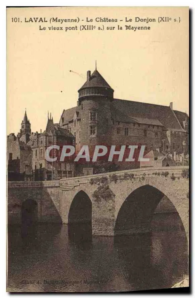 Laval (Mayenne) — Schloss, Bergfried (12. Jahrhundert) — Alte Brücke (13. Jahrhundert) über die Mayenne — Verleger A. Dubois-Roussin (Mayenne) — Nr. 101 - Vorderseite
